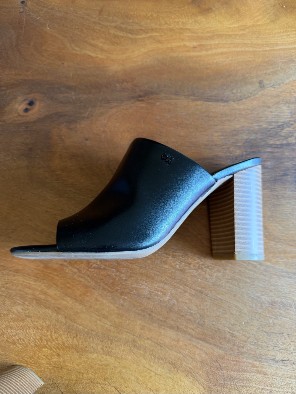 Calvin Klein Black Leather Open-Toe Block Heel Mules - Picture 5 of 14